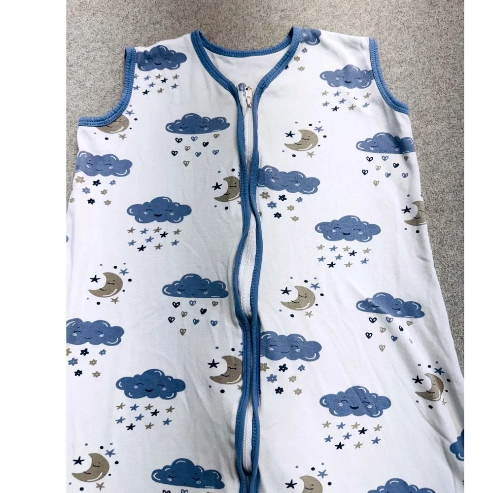 Baby Sleep Sack Wearable Blanket 6-12 Months Blue Clouds Moon Stars 100% Cotton